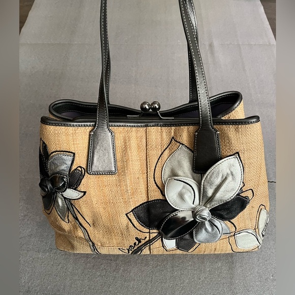 Coach 10th Anniversary Hampton Floral Straw Satchel-Limited Edition Rare Handbag - Picture 1 of 15